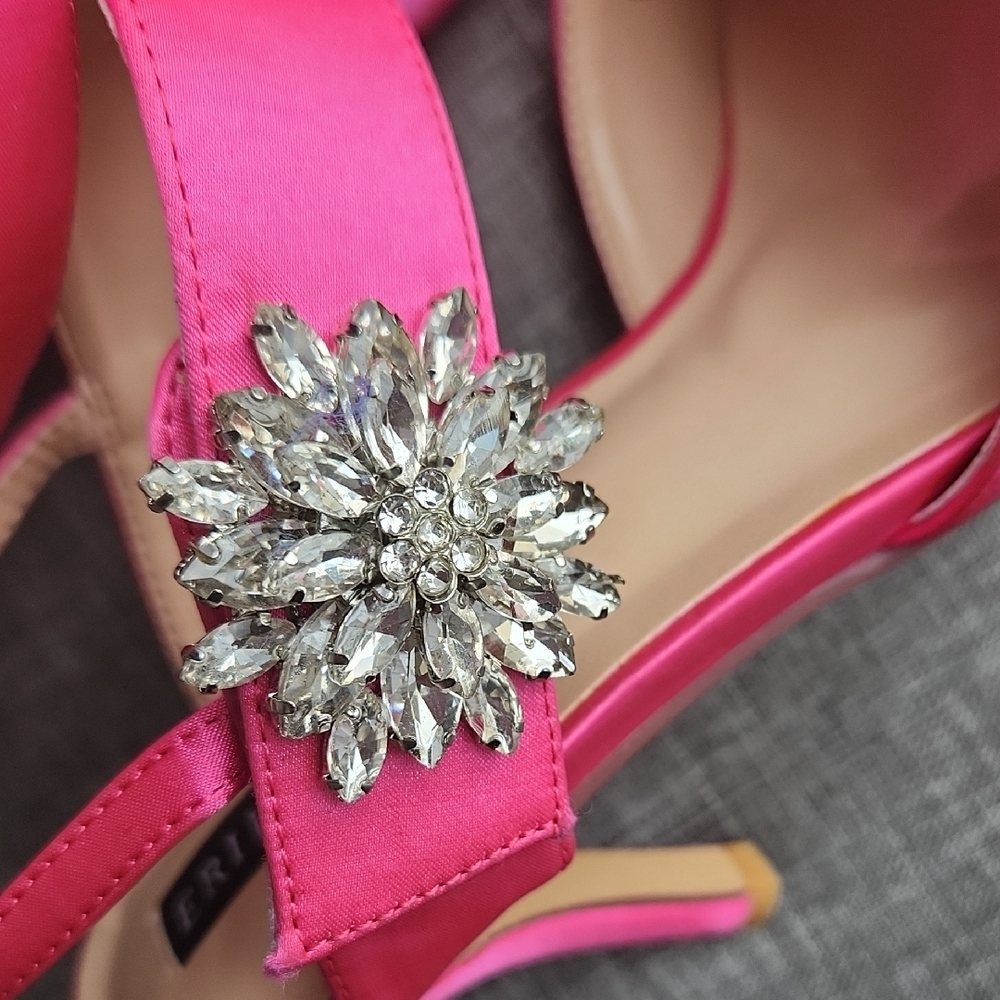 Vibrant Pink Heels with Dazzling Embellishment - Picture 10 of 14